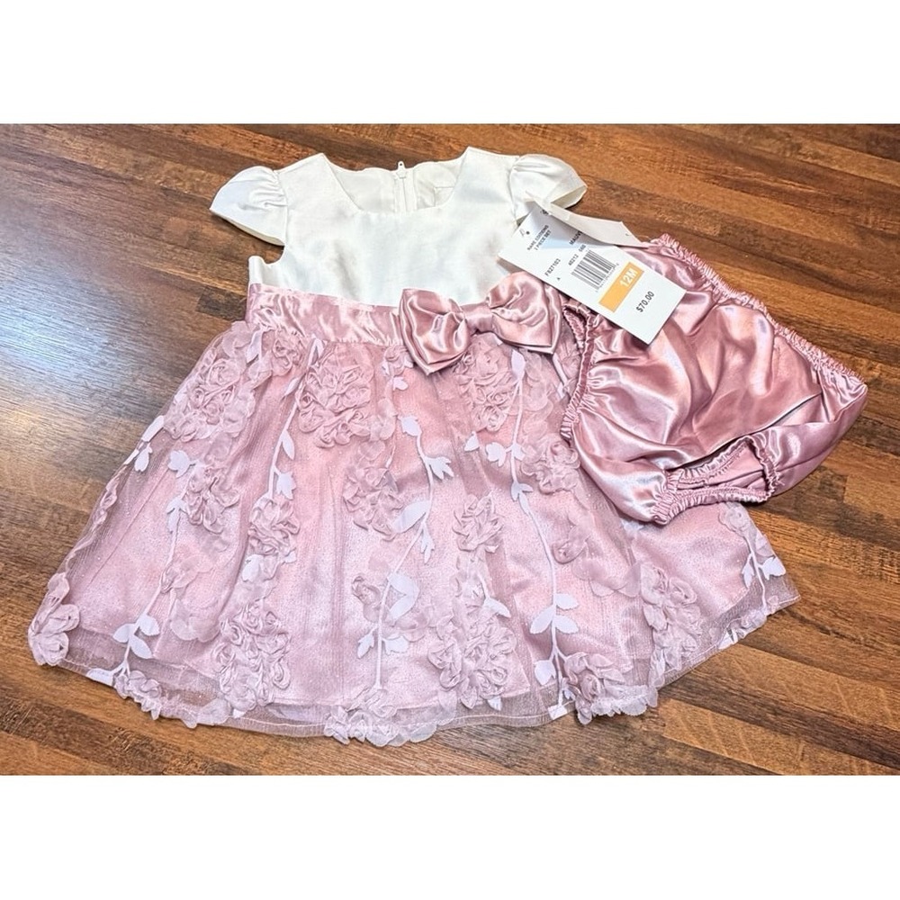 New baby girl social party dress. Layers of tulle, glitter &rosettes.  Sz 12 mo